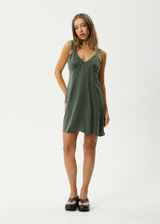 AFENDS Womens Gerry - Cupro Mini Dress - Deep Green - Afends womens gerry   cupro mini dress   deep green