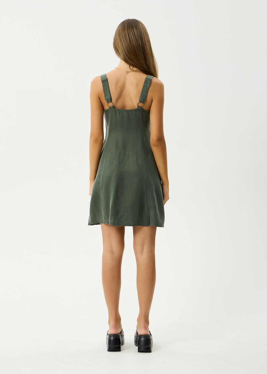 AFENDS Womens Gerry - Cupro Mini Dress - Deep Green