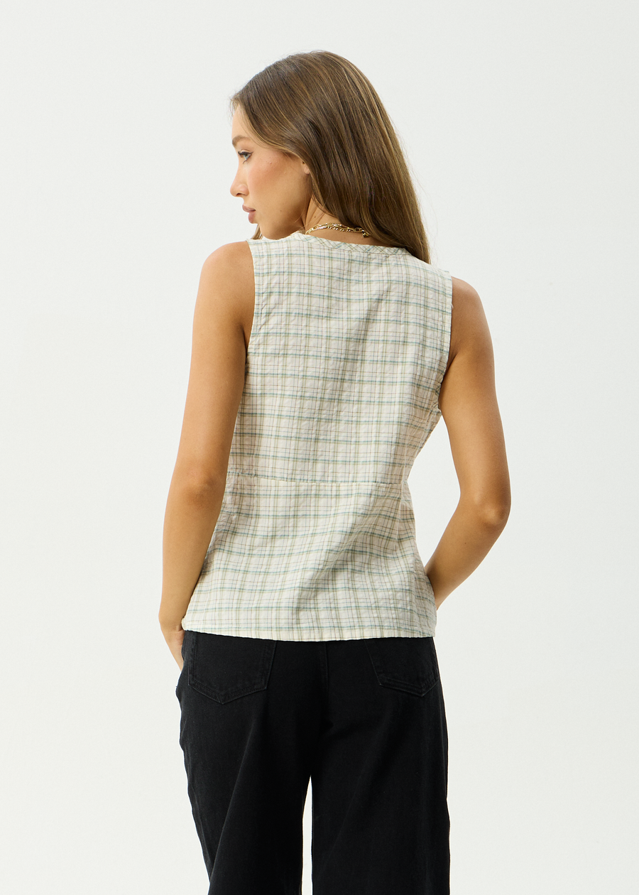 AFENDS Womens Legacy - Seersucker Sleeveless Top - Boa Check