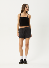 AFENDS Womens Dusk - Seersucker Boxer Short - Black Check - Afends womens dusk   seersucker boxer short   black check