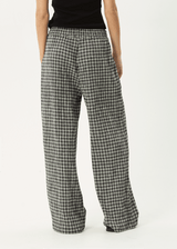 AFENDS Womens Asta - Seersucker Wide Leg Pant - Steel Check - Afends womens asta   seersucker wide leg pant   steel check