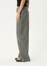 AFENDS Womens Asta - Seersucker Wide Leg Pant - Steel Check - Afends womens asta   seersucker wide leg pant   steel check