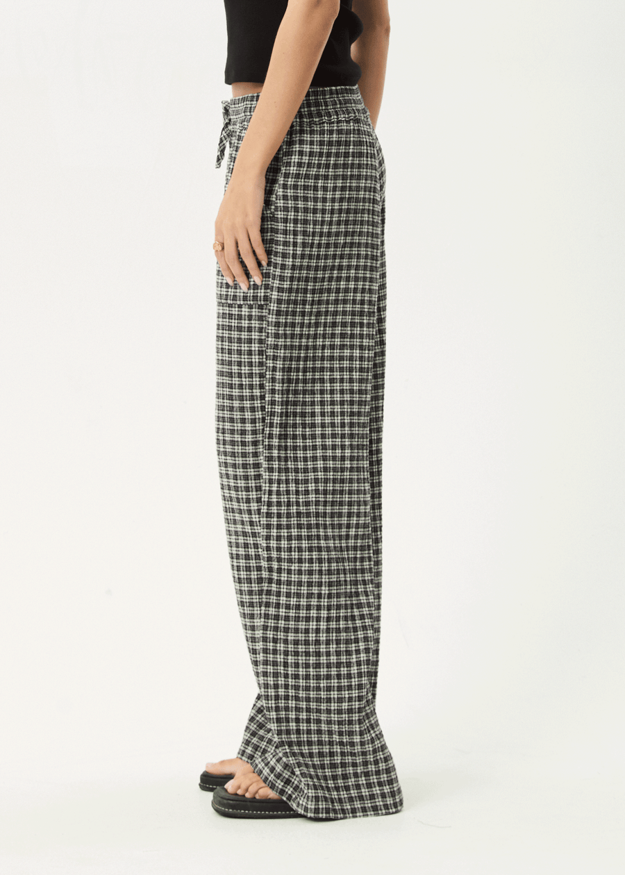 AFENDS Womens Asta - Seersucker Wide Leg Pant - Steel Check