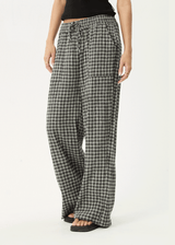 AFENDS Womens Asta - Seersucker Wide Leg Pant - Steel Check - Afends womens asta   seersucker wide leg pant   steel check