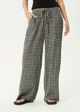 AFENDS Womens Asta - Seersucker Wide Leg Pant - Steel Check - Afends womens asta   seersucker wide leg pant   steel check