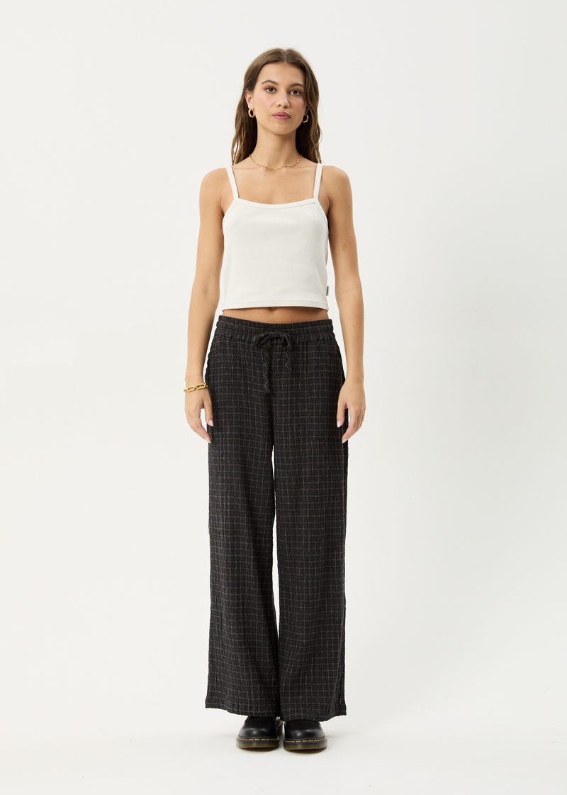 AFENDS Womens Dusk - Seersucker Check Pant - Black Check