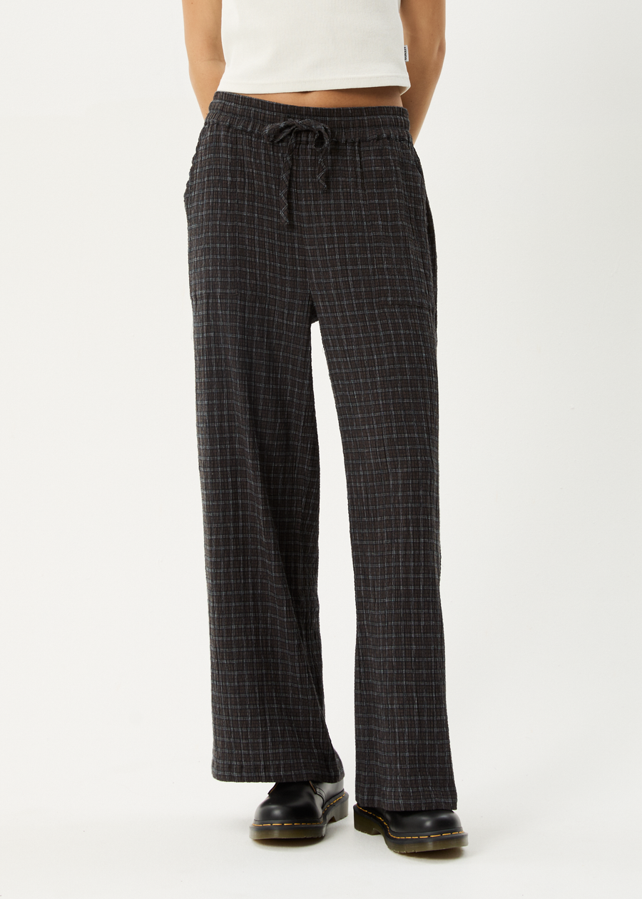AFENDS Womens Dusk - Seersucker Check Pant - Black Check