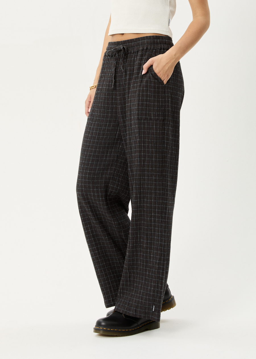 AFENDS Womens Dusk - Seersucker Check Pant - Black Check