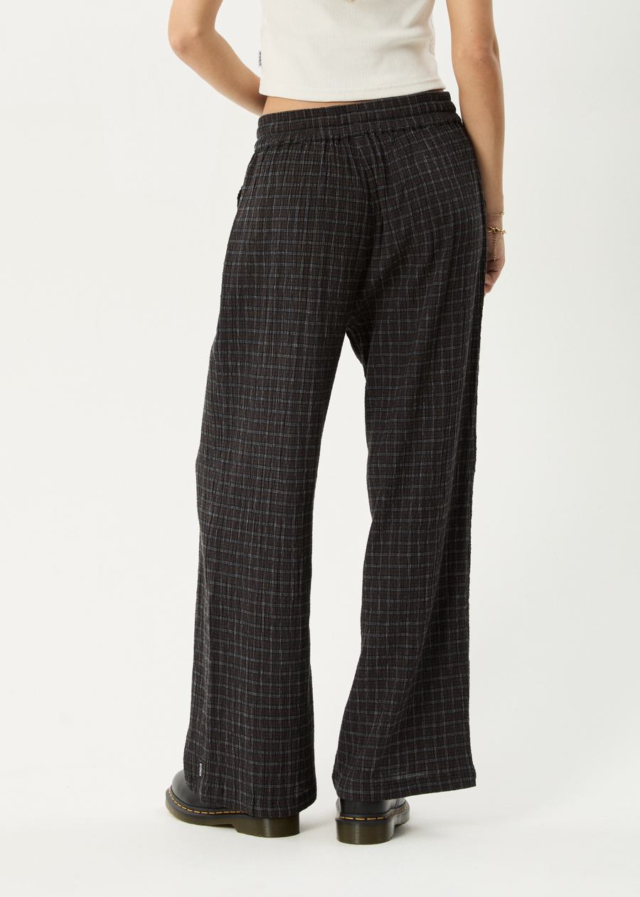 AFENDS Womens Dusk - Seersucker Check Pant - Black Check