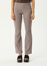 AFENDS Womens Base - Seersucker Flare Pant - Coffee Check - Afends womens base   seersucker flare pant   coffee check