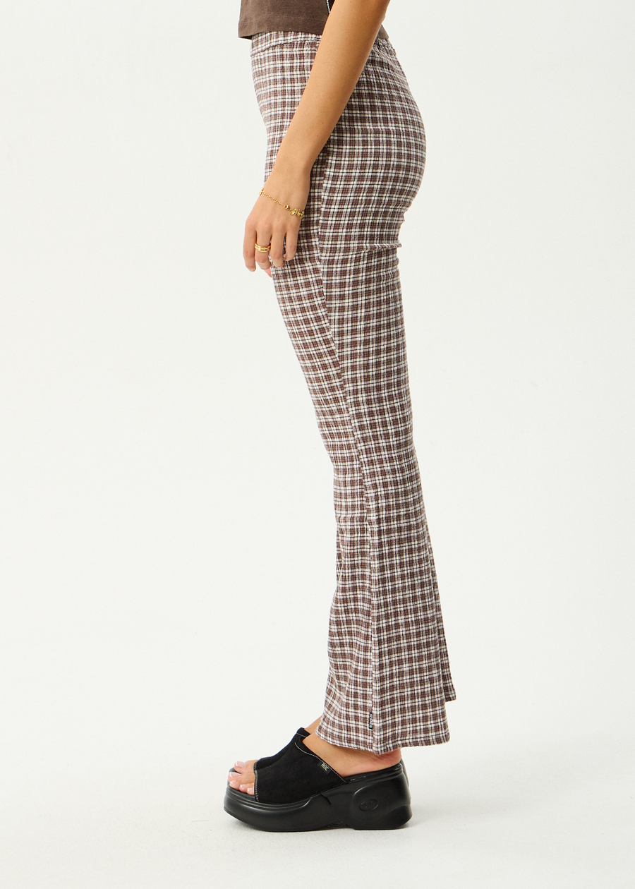 AFENDS Womens Base - Seersucker Flare Pant - Coffee Check