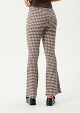 AFENDS Womens Base - Seersucker Flare Pant - Coffee Check - Afends womens base   seersucker flare pant   coffee check