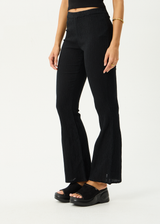 AFENDS Womens Focus - Seersucker Flare Pant - Black - Afends womens focus   seersucker flare pant   black