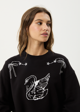 AFENDS Womens Cygnet - Crew Neck Jumper - Black - Afends womens cygnet   crew neck jumper   black