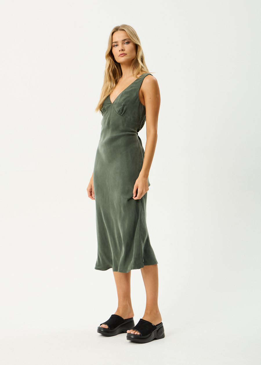 AFENDS Womens Gia - Cupro Maxi Dress - Deep Green