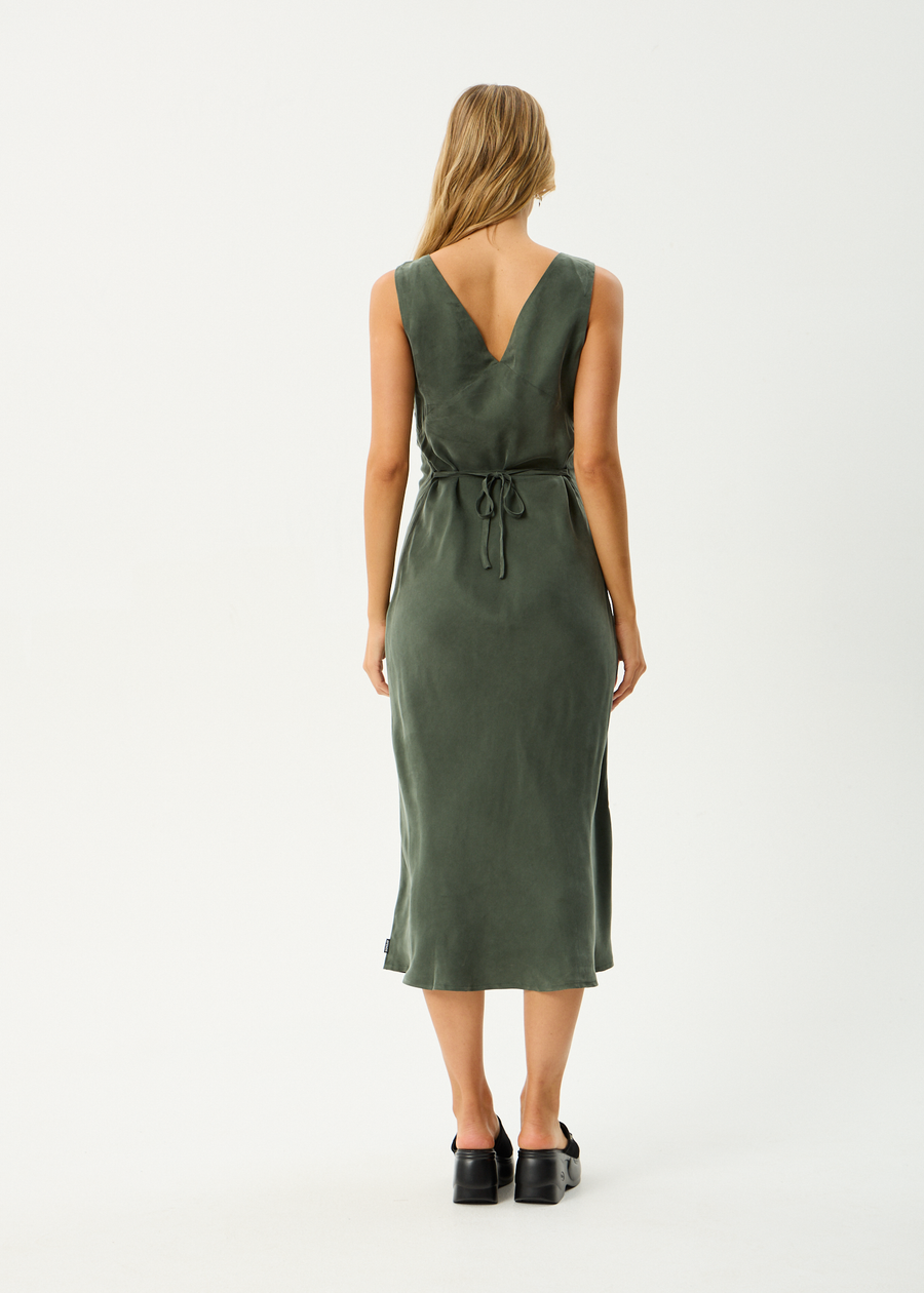 AFENDS Womens Gia - Cupro Maxi Dress - Deep Green