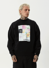 AFENDS Mens Sadworld - Crew Neck Jumper - Black - Afends mens sadworld   crew neck jumper   black
