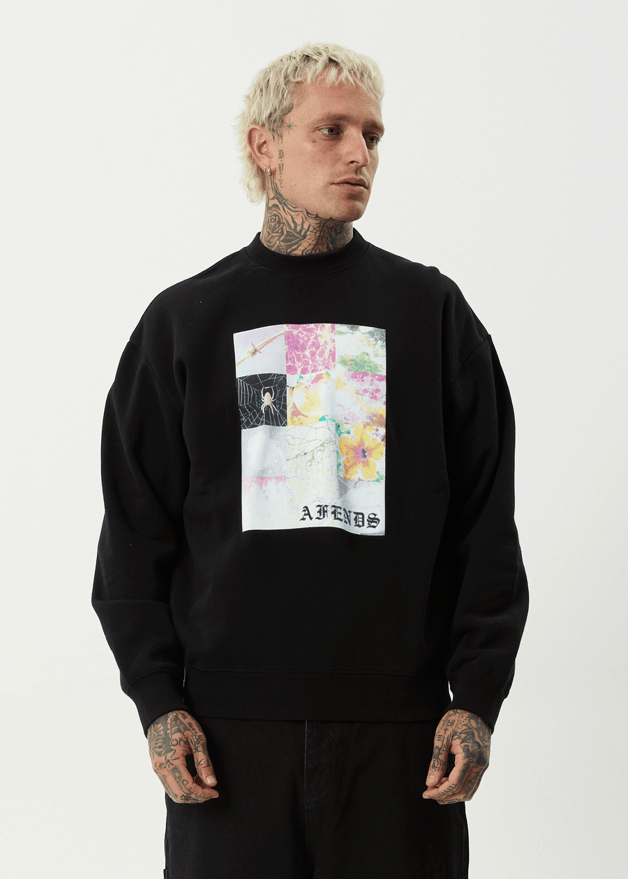 AFENDS Mens Sadworld - Crew Neck Jumper - Black