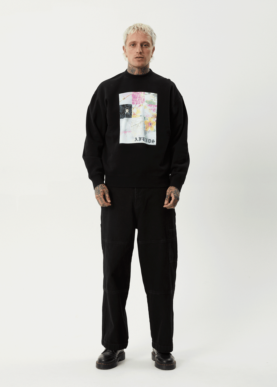 AFENDS Mens Sadworld - Crew Neck Jumper - Black