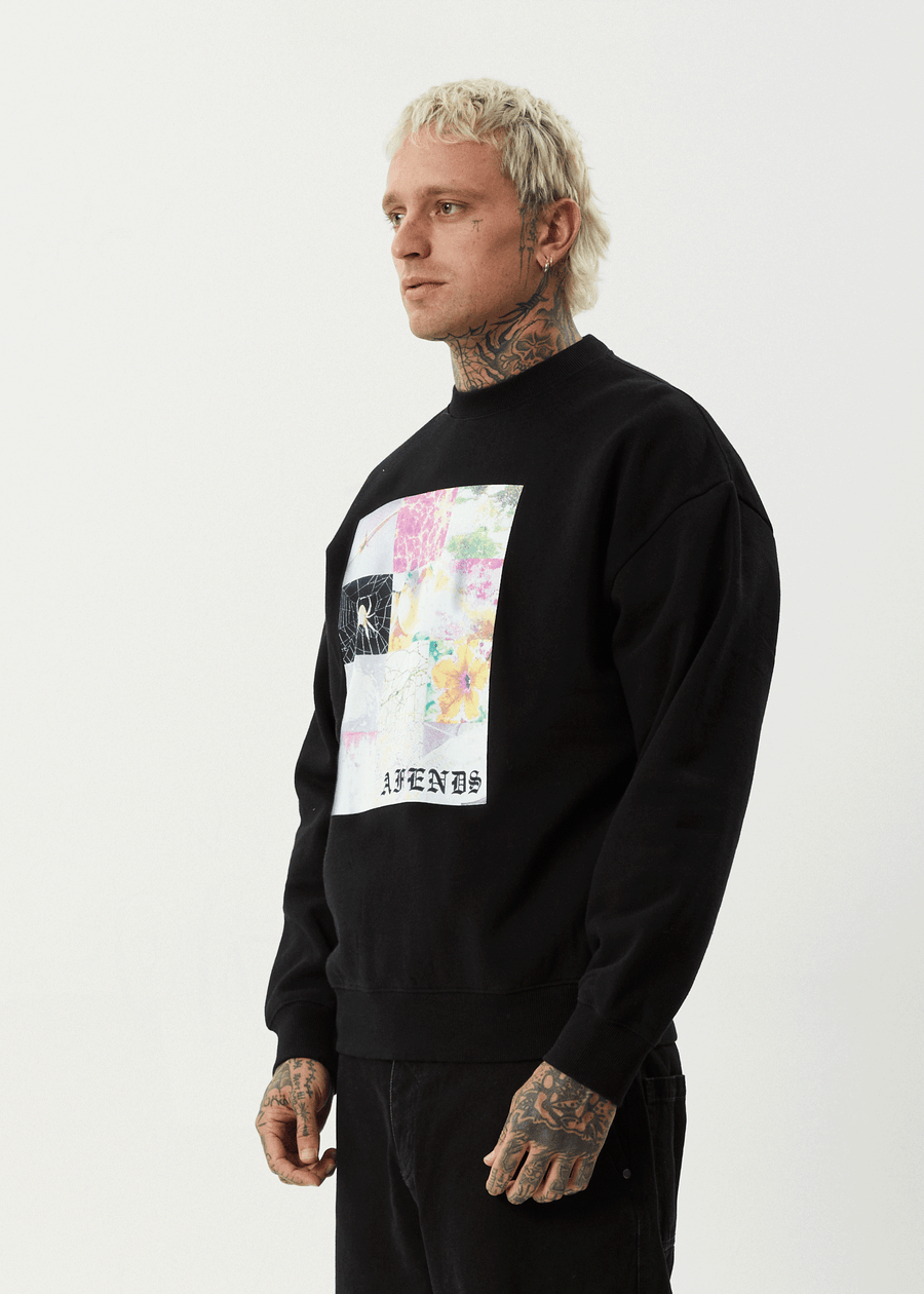 AFENDS Mens Sadworld - Crew Neck Jumper - Black