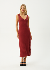AFENDS Womens Iris - Knit Midi Dress - Red Rum - Afends womens iris   knit midi dress   red rum