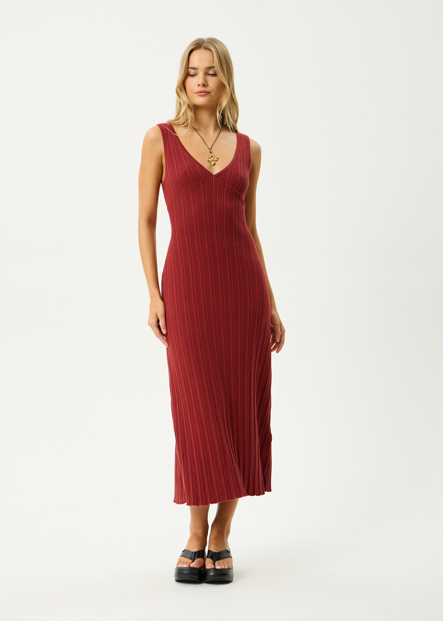AFENDS Womens Iris - Knit Midi Dress - Red Rum