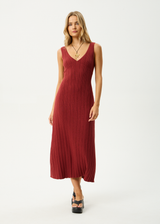 AFENDS Womens Iris - Knit Midi Dress - Red Rum - Afends womens iris   knit midi dress   red rum