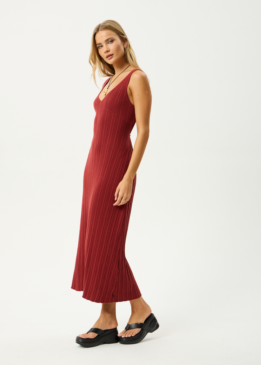 AFENDS Womens Iris - Knit Midi Dress - Red Rum