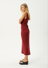 AFENDS Womens Iris - Knit Midi Dress - Red Rum - Afends womens iris   knit midi dress   red rum