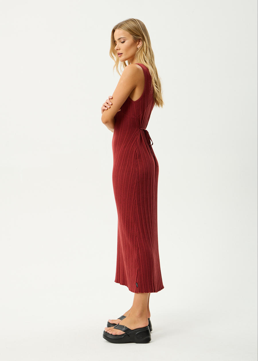 AFENDS Womens Iris - Knit Midi Dress - Red Rum
