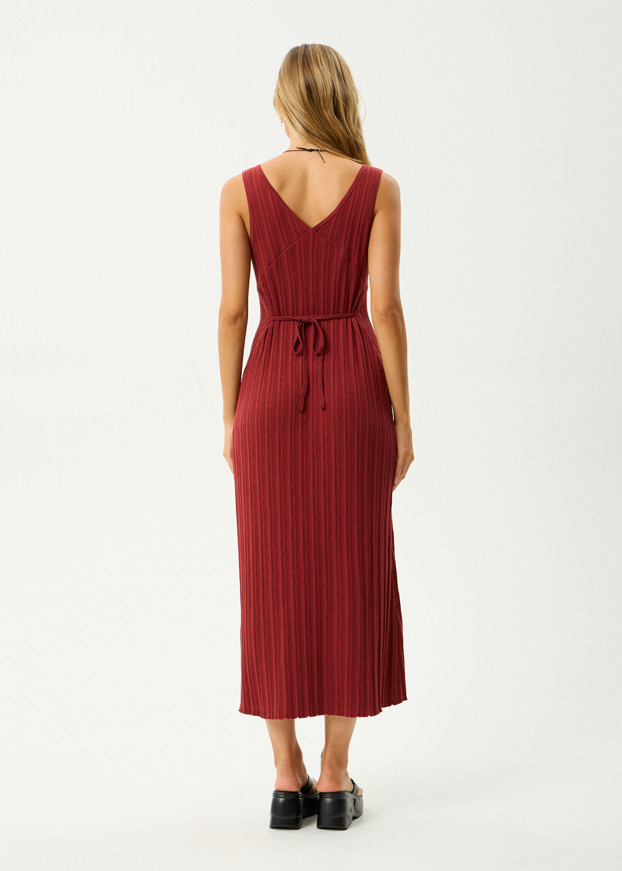 AFENDS Womens Iris - Knit Midi Dress - Red Rum