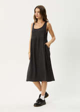 AFENDS Womens Dusk - Seersucker Check Midi Dress - Black Check - Afends womens dusk   seersucker check midi dress   black check