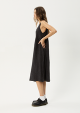AFENDS Womens Dusk - Seersucker Check Midi Dress - Black Check - Afends womens dusk   seersucker check midi dress   black check