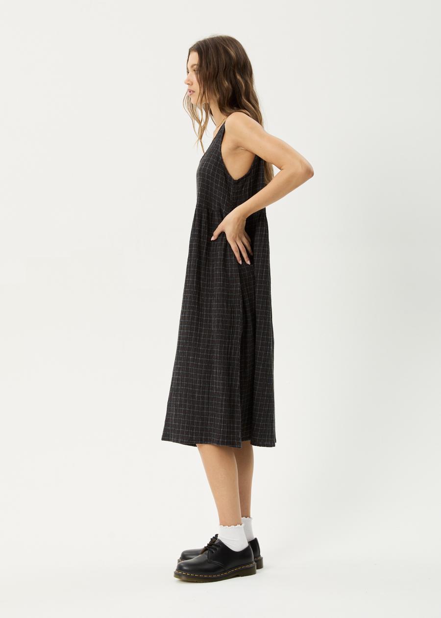 AFENDS Womens Dusk - Seersucker Check Midi Dress - Black Check