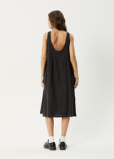 AFENDS Womens Dusk - Seersucker Check Midi Dress - Black Check - Afends womens dusk   seersucker check midi dress   black check