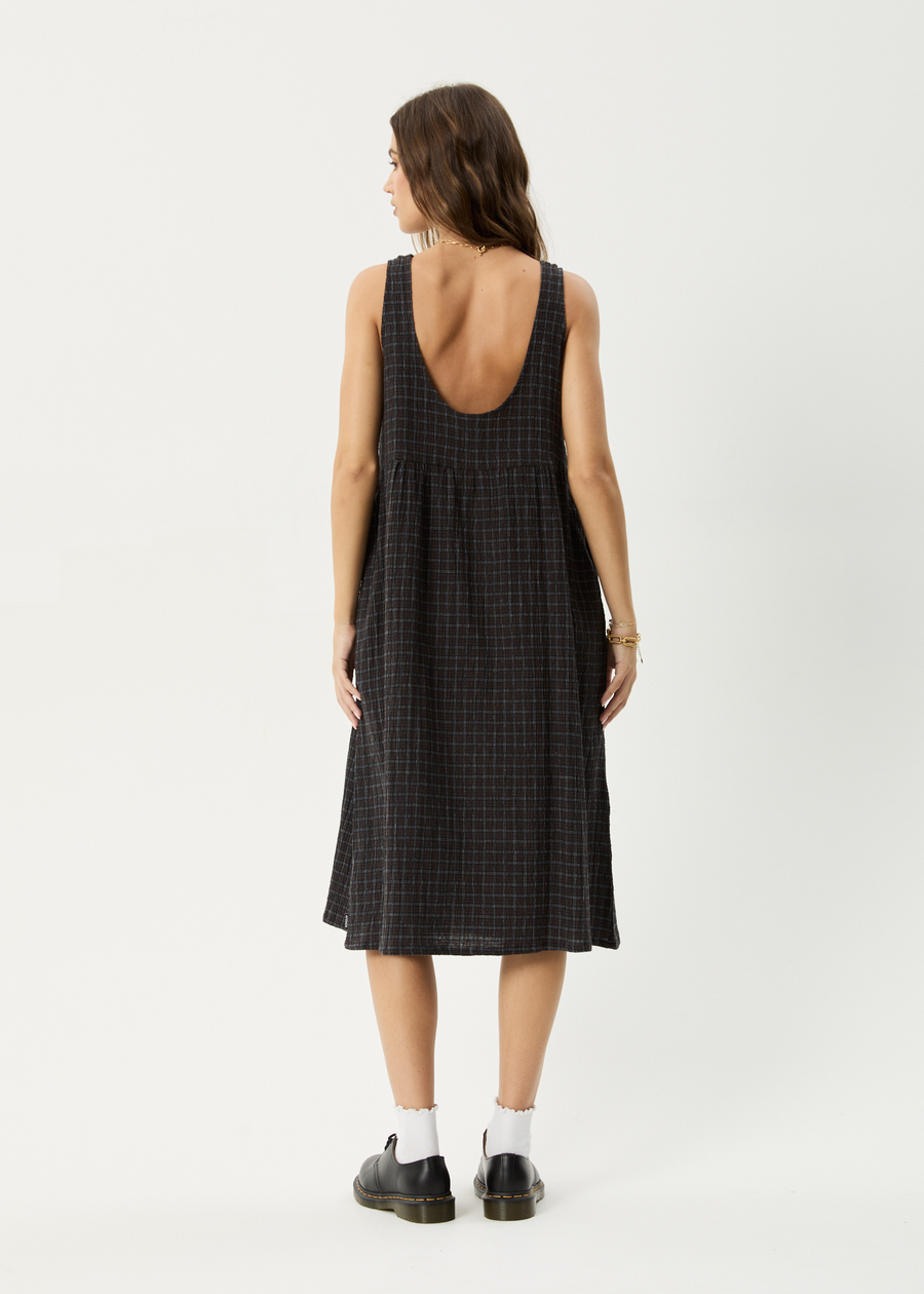 AFENDS Womens Dusk - Seersucker Check Midi Dress - Black Check