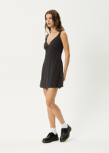 AFENDS Womens Dusk - Seersucker Check Mini Dress - Black Check - Afends womens dusk   seersucker check mini dress   black check