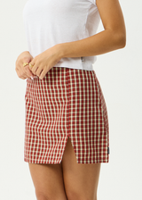 AFENDS Womens Austin - Check Mini Skirt - Red Rum - Afends womens austin   check mini skirt   red rum