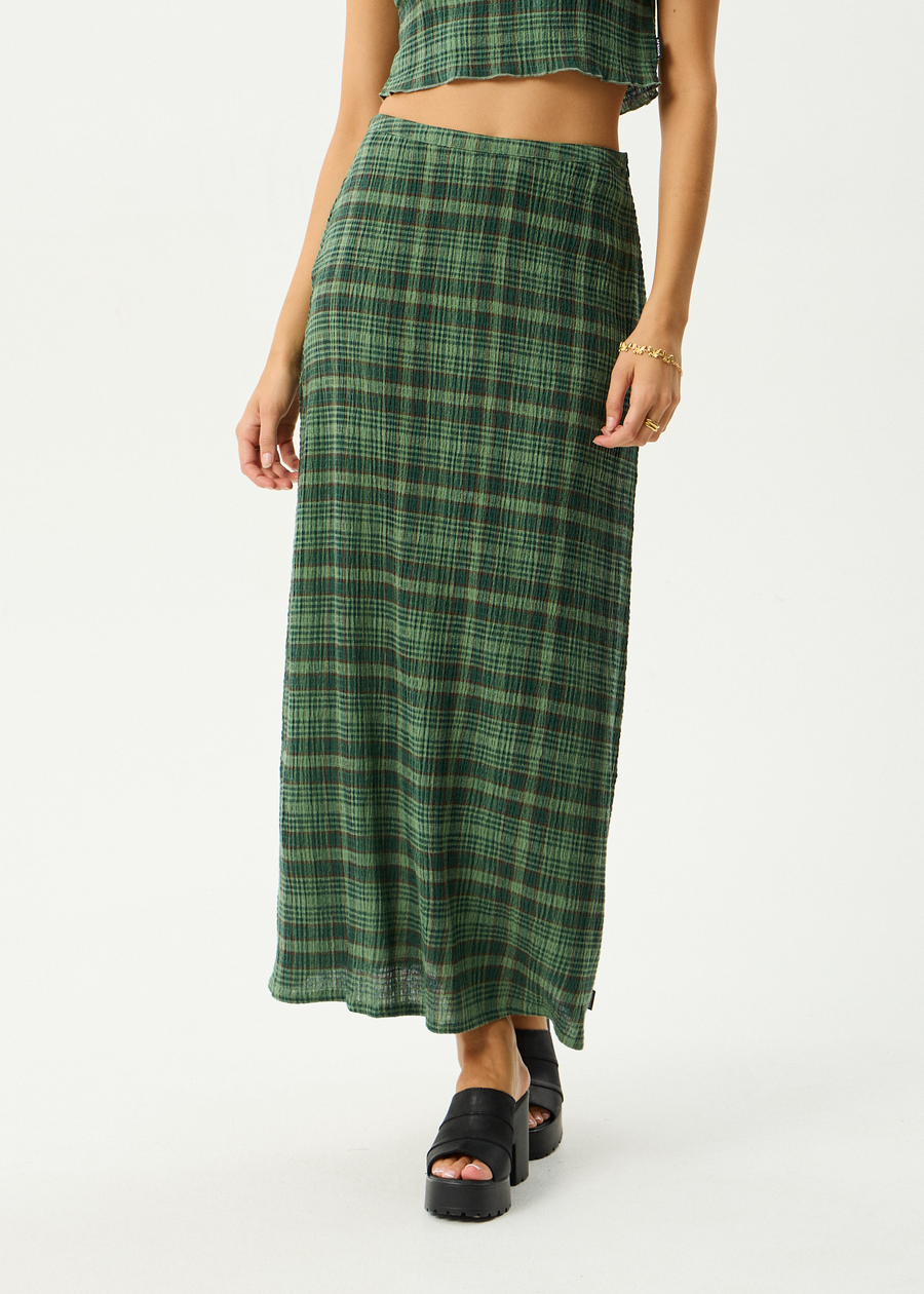 AFENDS Womens Lonnie - Seersucker Maxi Skirt - Hunter Green