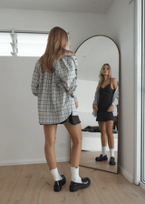AFENDS Womens Leo - Seersucker Check Shirt - Black / White - Afends womens leo   seersucker check shirt   black / white