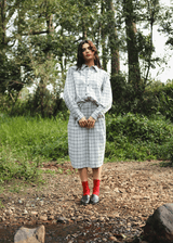 AFENDS Womens Leo - Seersucker Midi Skirt - Black / White - Afends womens leo   seersucker midi skirt   black / white