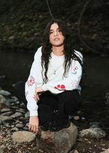 AFENDS Womens Flourish - Crew Neck Jumper - White - Afends womens flourish   crew neck jumper   white