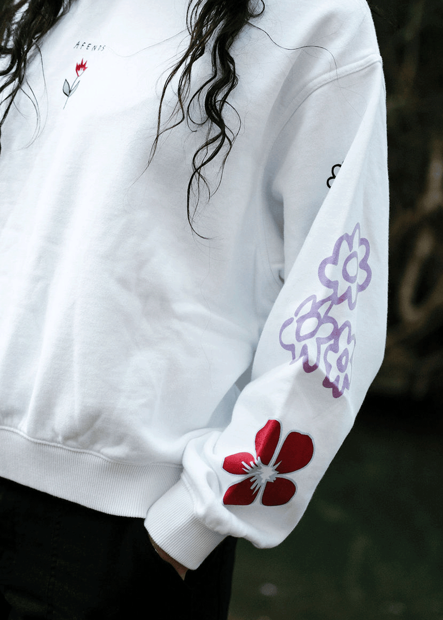 AFENDS Womens Flourish - Crew Neck Jumper - White