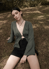 AFENDS Womens Grace - Cupro Tie Blouse - Deep Green - Afends womens grace   cupro tie blouse   deep green