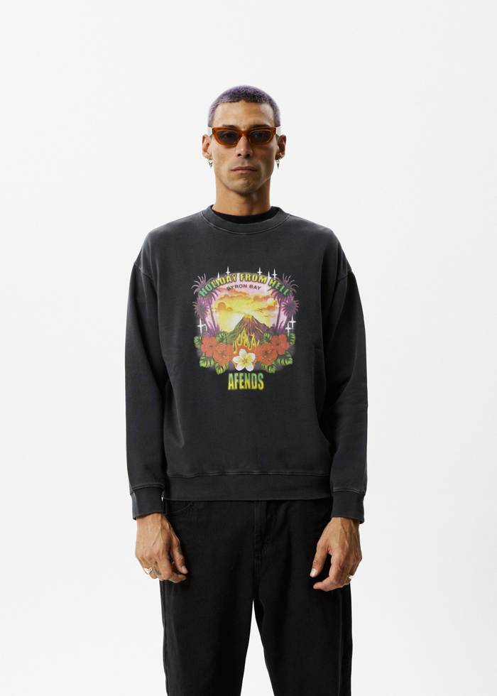 AFENDS Mens Holiday - Crew Neck Jumper - Stone Black