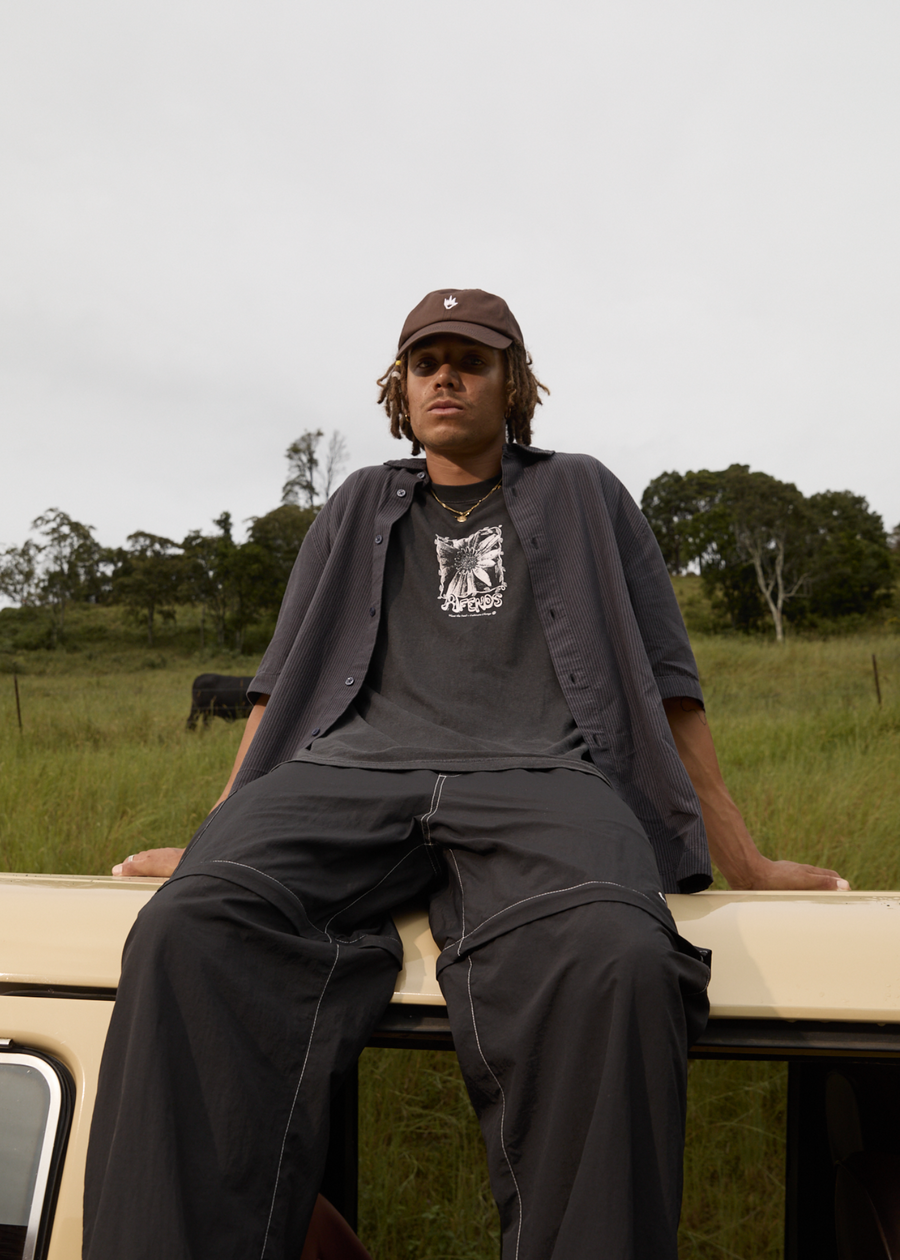AFENDS Mens Sunflower - Boxy Tee - Stone Black