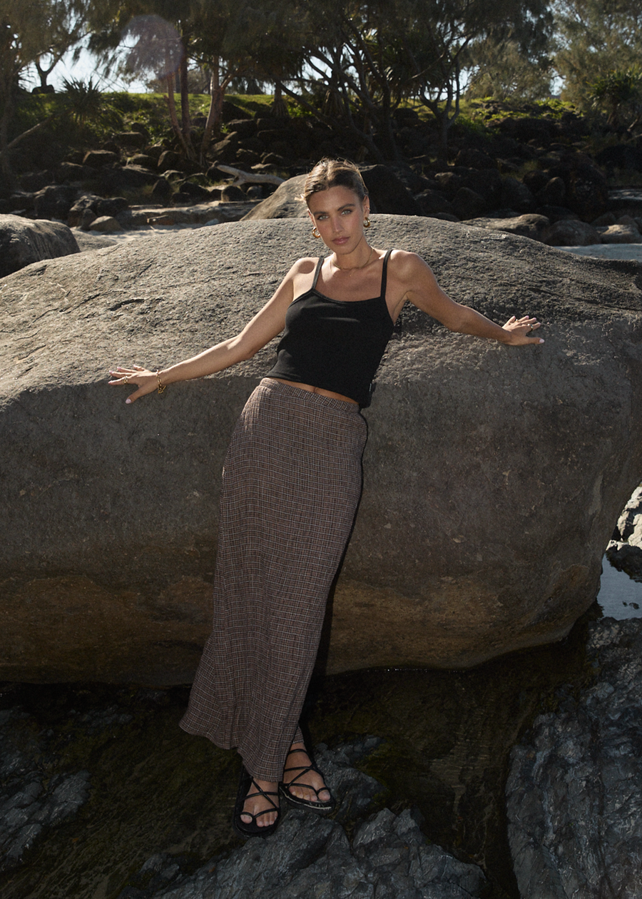 AFENDS Womens Hometown - Seersucker Maxi Skirt - Coffee