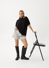 AFENDS Womens Leo - Seersucker Boxer Short - Black / White - Afends womens leo   seersucker boxer short   black / white