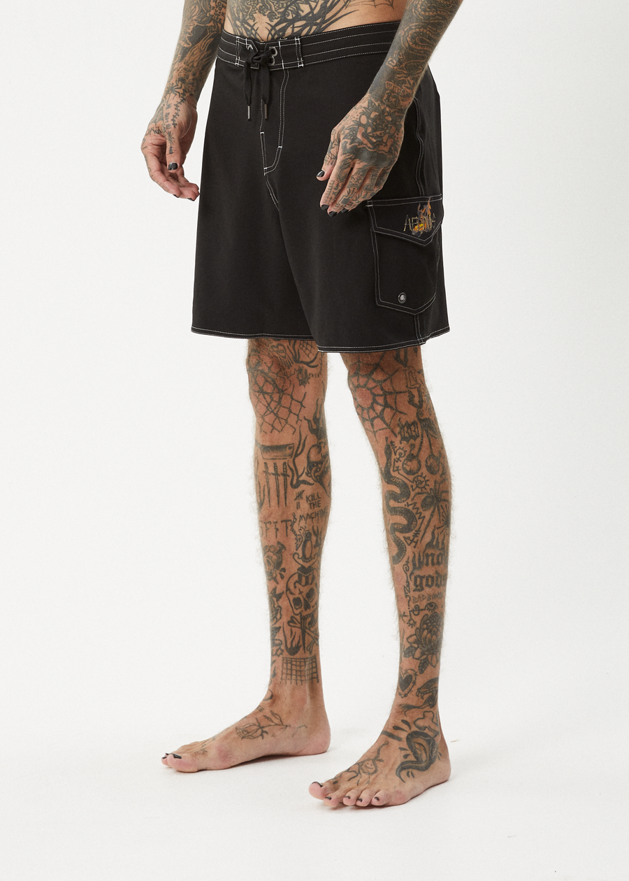 AFENDS Mens Crashed Out - Surf Related Boardshort 18" - Black