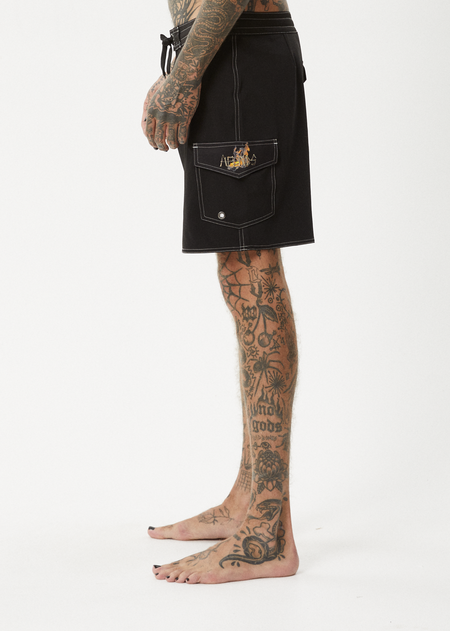 AFENDS Mens Crashed Out - Surf Related Boardshort 18" - Black